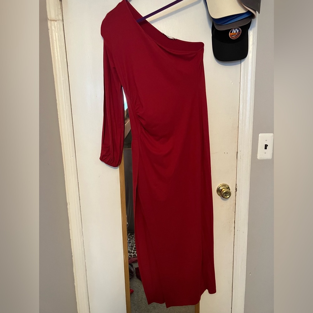 Long sleeve one shoulder red dress